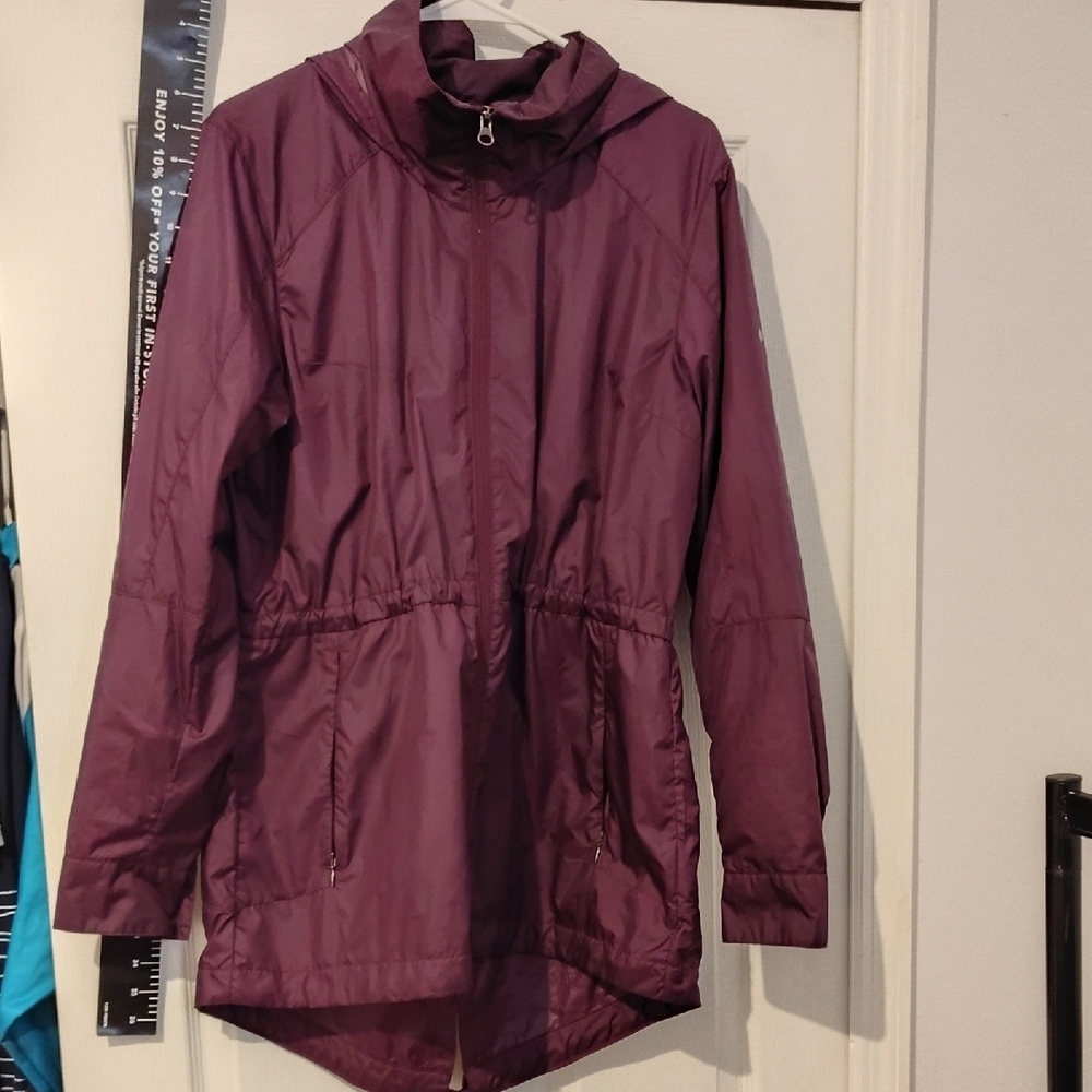 Columbia Deep Purple Puffer Jacket Trench Coat Jacket Fishtail Back Nwot Hooded